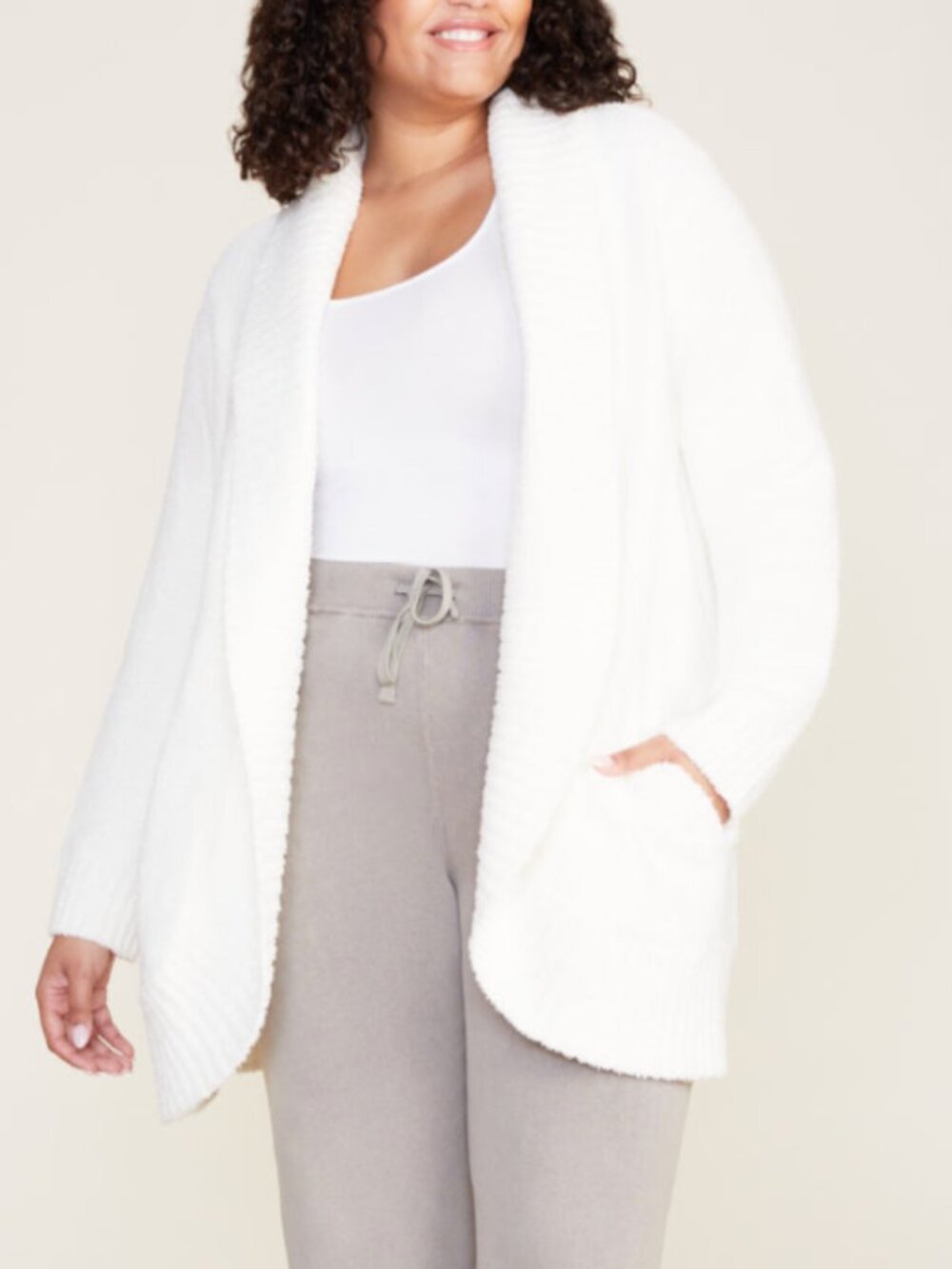 Barefoot Dreams CozyChic Chenille Shawl Cardigan in Pearl White
